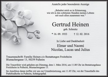 Anzeige von Gertrud Heinen von  Sonntags-Post 