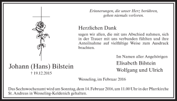 Anzeige von Johann Bilstein von  Schlossbote/Werbekurier 