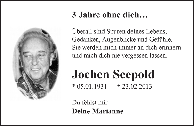  Traueranzeige für Jochen Seepold vom 27.02.2016 aus  Rhein-Sieg-Wochenende 