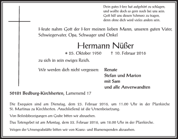 Anzeige von Hermann NÃ¼ÃŸer von  Werbepost 