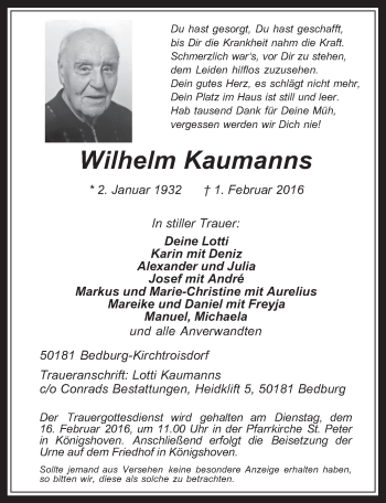 Anzeige von Wilhelm Kaumanns von  Werbepost 