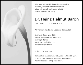 Anzeige von Heinz Helmut Baron von Kölner Stadt-Anzeiger / Kölnische Rundschau / Express