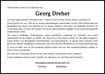 Anzeige von Georg Dreher von Kölner Stadt-Anzeiger / Kölnische Rundschau / Express