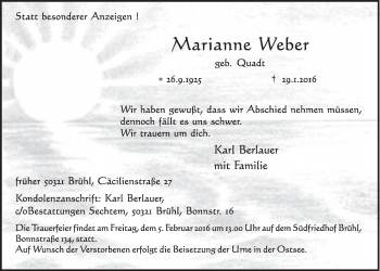 Anzeige von Marianne Weber von  Schlossbote/Werbekurier 