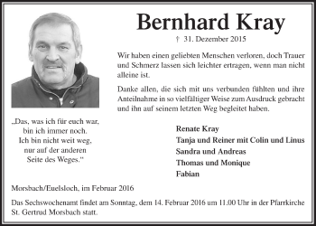 Anzeige von Bernhard Kray von  Lokalanzeiger 