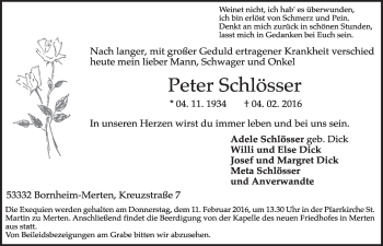 Anzeige von Peter Schlösser von  Schlossbote/Werbekurier 