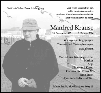 Anzeige von Manfred Krause von Kölner Stadt-Anzeiger / Kölnische Rundschau / Express