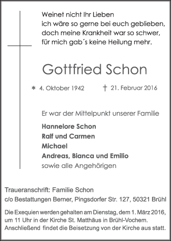 Anzeige von Gottfried Schon von  Schlossbote/Werbekurier 
