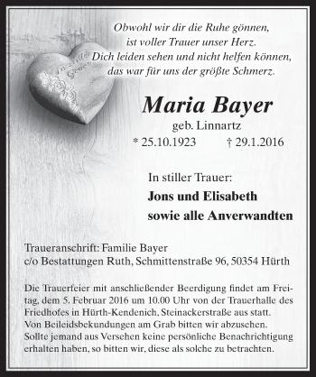 Anzeige von Maria Bayer von  Wochenende 