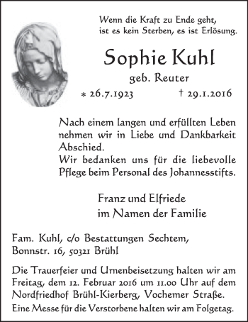 Anzeige von Sophie Kuhl von  Schlossbote/Werbekurier 