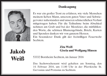 Anzeige von Jakob Weiß von  Schlossbote/Werbekurier 