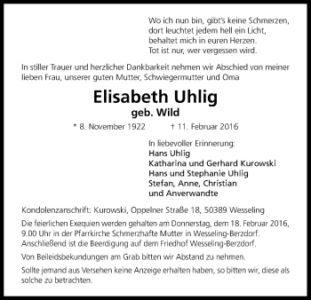 Anzeige von Elisabeth Uhlig von Kölner Stadt-Anzeiger / Kölnische Rundschau / Express