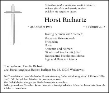 Anzeige von Horst Richartz von  Blickpunkt Euskirchen 