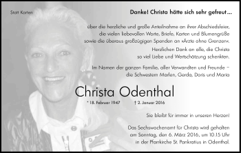 Anzeige von Christa Odenthal von Kölner Stadt-Anzeiger / Kölnische Rundschau / Express