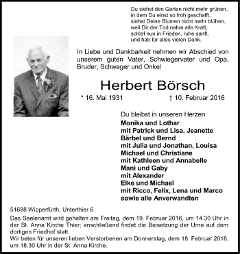 Anzeige von Herbert Börsch von Kölner Stadt-Anzeiger / Kölnische Rundschau / Express