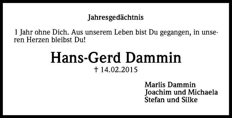  Traueranzeige für Hans-Gerd Dammin vom 13.02.2016 aus Kölner Stadt-Anzeiger / Kölnische Rundschau / Express