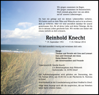 Anzeige von Reinhold Knecht von Kölner Stadt-Anzeiger / Kölnische Rundschau / Express
