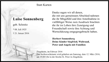 Anzeige von Luise Sonnenberg von Kölner Stadt-Anzeiger / Kölnische Rundschau / Express