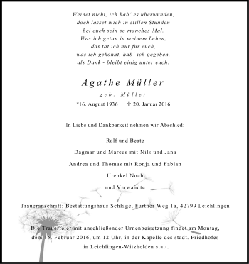 Anzeige von Agathe Müller von Kölner Stadt-Anzeiger / Kölnische Rundschau / Express
