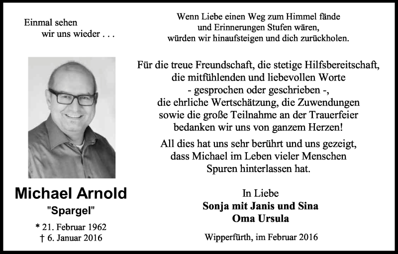  Traueranzeige für Michael Arnold vom 27.02.2016 aus Kölner Stadt-Anzeiger / Kölnische Rundschau / Express
