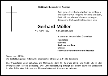 Anzeige von Gerhard Möller von Kölner Stadt-Anzeiger / Kölnische Rundschau / Express