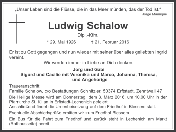 Anzeige von Ludwig Schalow von  Werbepost 