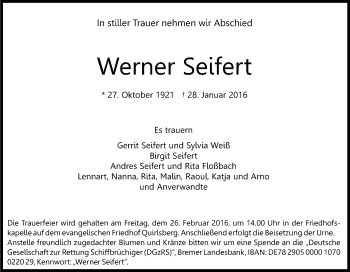 Anzeige von Werner Seifert von Kölner Stadt-Anzeiger / Kölnische Rundschau / Express