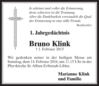 Anzeige von Bbruno Klink von  Werbepost 