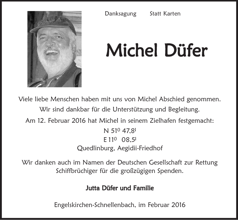  Traueranzeige für Michel Düfer vom 24.02.2016 aus  Anzeigen Echo 