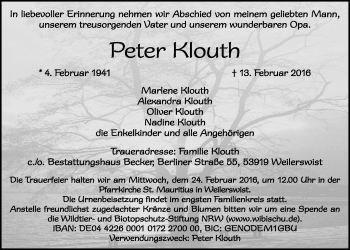 Anzeige von Peter Klouth von  Blickpunkt Euskirchen 