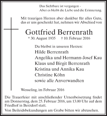 Anzeige von Gottfried Berrenrath von  Schlossbote/Werbekurier 