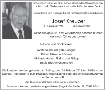 Anzeige von Josef Kreuzer von  Schlossbote/Werbekurier 