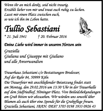 Anzeige von Tullio Seastiani von Kölner Stadt-Anzeiger / Kölnische Rundschau / Express