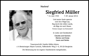 Anzeige von Siegfried Müller von Kölner Stadt-Anzeiger / Kölnische Rundschau / Express