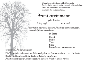 Anzeige von Brunni Steinmann von  Schlossbote/Werbekurier 