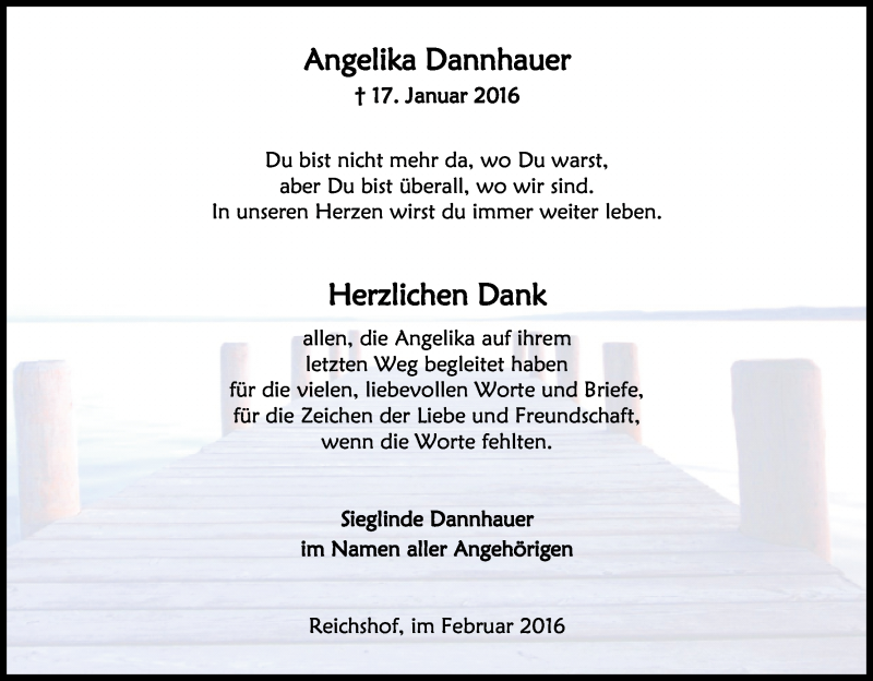  Traueranzeige für Angelika Dannhauer vom 27.02.2016 aus Kölner Stadt-Anzeiger / Kölnische Rundschau / Express