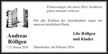 Anzeige von Andreas Röllgen von  Wochenende 
