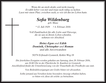 Anzeige von Sofia Wildenburg von  Werbepost 