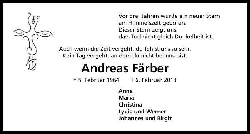  Traueranzeige für Andreas Färber vom 06.02.2016 aus Kölner Stadt-Anzeiger / Kölnische Rundschau / Express