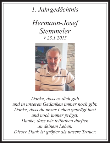 Anzeige von Hermann-Josef Stemmeler von  Wochenende 