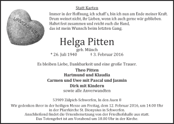 Anzeige von Helga Pitten von  Blickpunkt Euskirchen 