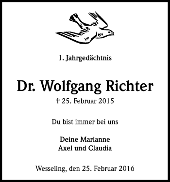 Anzeige von Wolfgang Richter von Kölner Stadt-Anzeiger / Kölnische Rundschau / Express