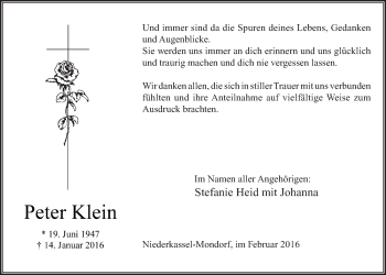 Anzeige von Peter Klein von  Extra Blatt 