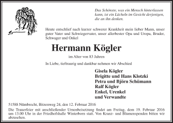 Anzeige von Hermann Kögler von  Lokalanzeiger 