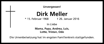 Anzeige von Dirk Meller von Kölner Stadt-Anzeiger / Kölnische Rundschau / Express