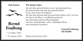 Anzeige von Gertrud Foullong von  Wochenende 