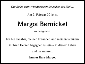 Anzeige von Margot Bernickel von Kölner Stadt-Anzeiger / Kölnische Rundschau / Express