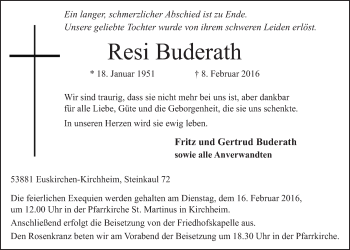Anzeige von Resi Buderath von  Blickpunkt Euskirchen 