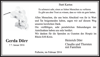 Anzeige von Gerda Dörr von  Sonntags-Post 