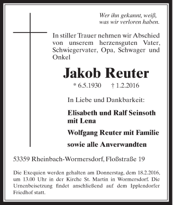 Anzeige von Jakob Reuter von  Schaufenster/Blickpunkt 